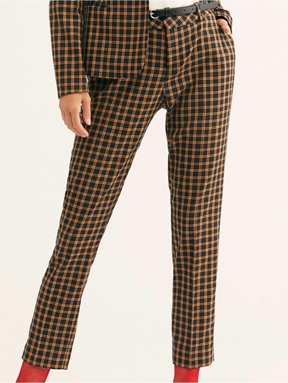 Scotch & Soda Black and Brown Plaid Straight-Leg Pants